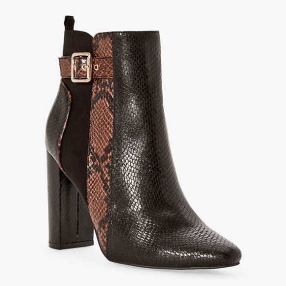 JustFab Snakeskin Suede Color Block Patchwork Ankle Boot Brown Black- sz 11 - Picture 2 of 7